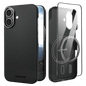 Black aramid fiber case for iPhone 16 Plus with a camera cutout